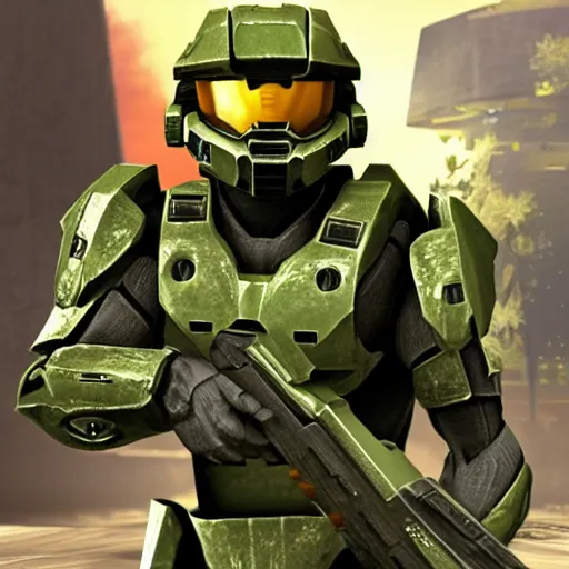 Image similar to master chief with playstation 1 graphics