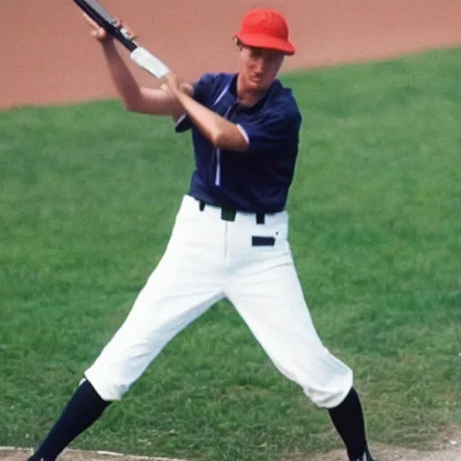 Prompt: Dutch baseball player armed with a gun.