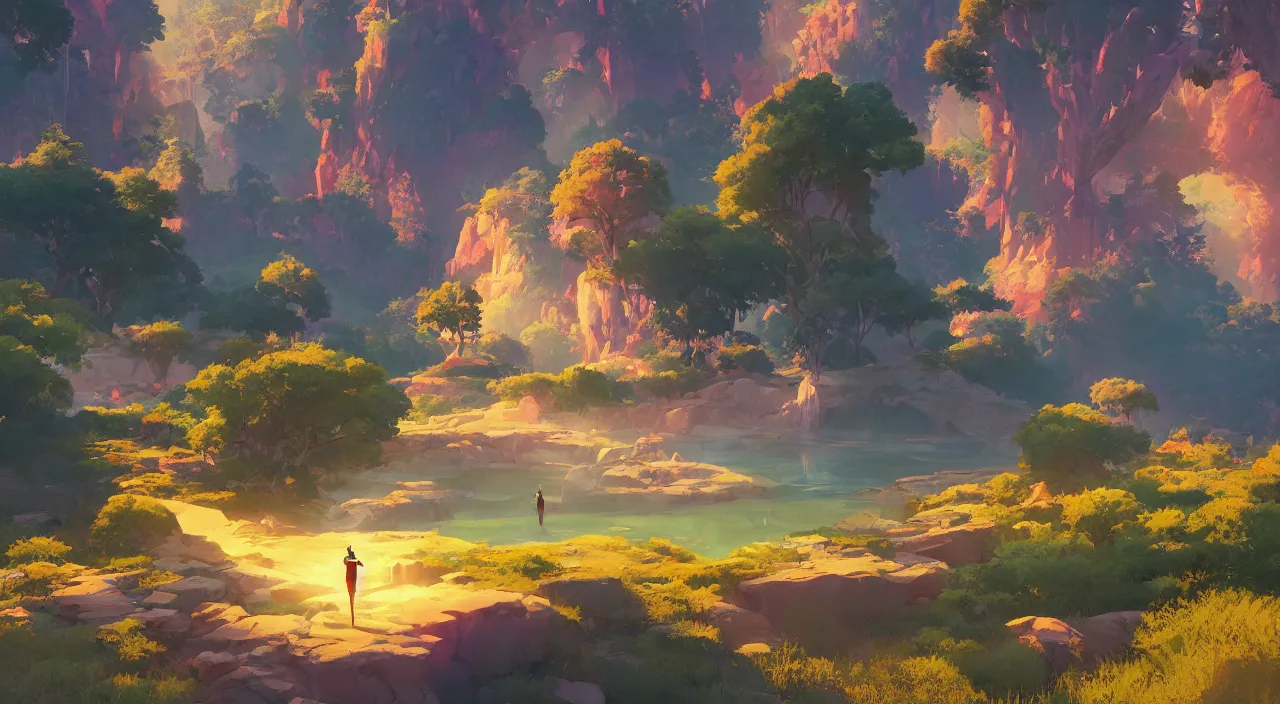 Image similar to a mystical landscape where inter dimensional beings live painting stylized digital video game icon global illumination ray tracing 8 k hd resolution, by ilya kuvshinov and cushart krentz and gilleard james