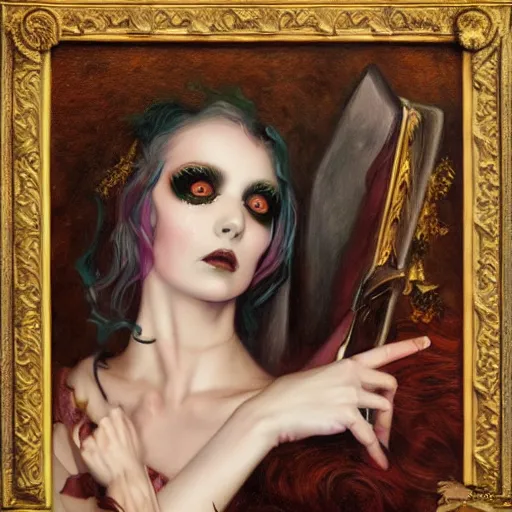 Image similar to a painting in the style of donato giancola and in the style of mark ryden and in the style of natalie shau.