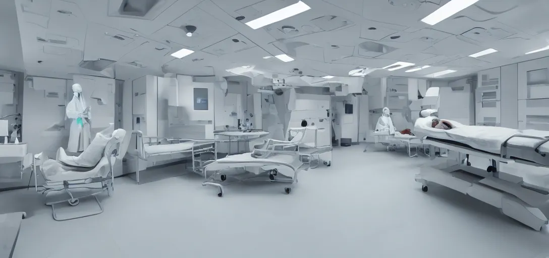 Image similar to photo of hyperfuturistic medical facility with restraints on table