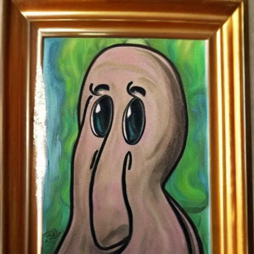 Prompt: squidward realistic painting