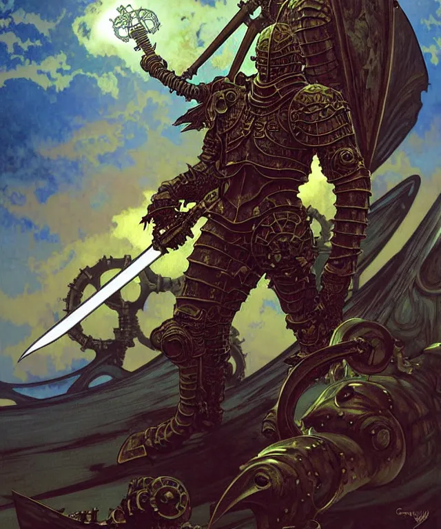 Prompt: the dragonslayer lava knight of the nuclear steampunk submarine with a white sword of bone character fantasy art concept sci - fi, cinematic photograph vividly detailed digital painting by greg rutkowsky, by alphonse mucha, by android jones, by h. r. giger, by max chroma, by peter moorbacher