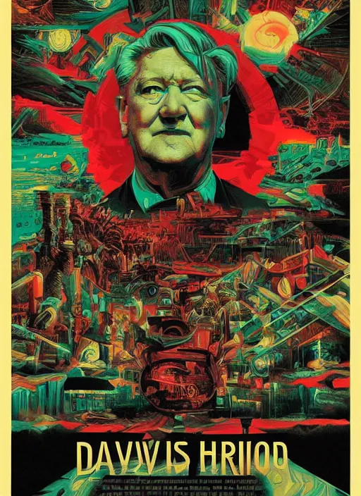 Image similar to a movie poster with david lynch, kilian eng, dan mumford, drew struzan, detailed