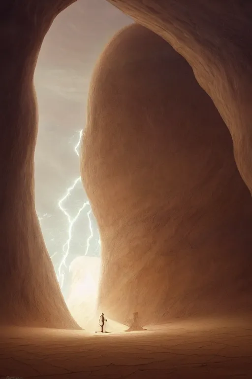 Prompt: a glowing magical portal inside a wave made of sand fantasy empty quarter desert, portal, a man watching over, sci fi, lightning, night, midnight, arabia, by caspar david friedrich by james gillard and justin gerard, artstation, smooth, sharp focus, by jean baptiste, bernardo bellotto