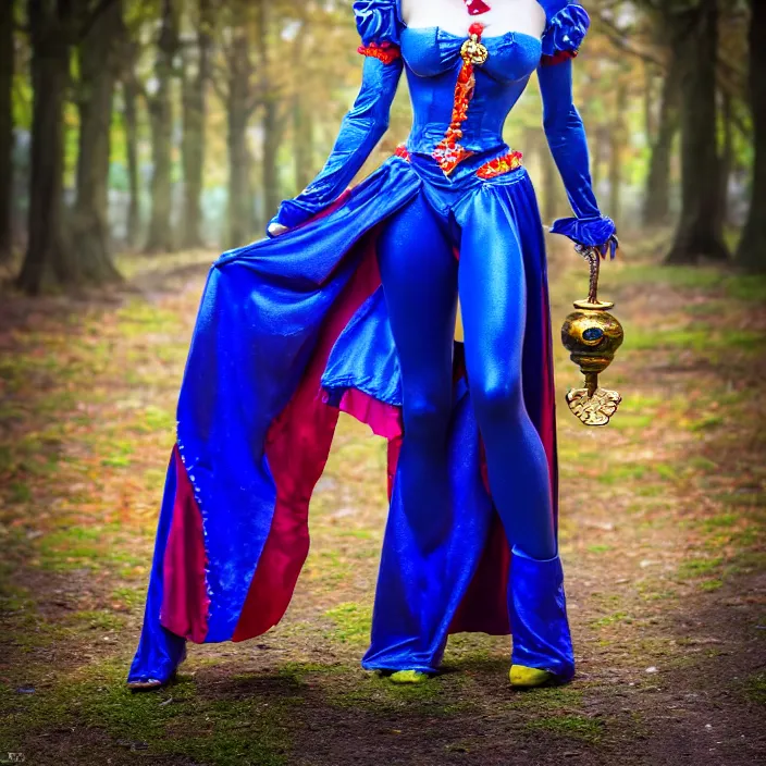 Prompt: full body photo of a real - life beautiful female jester queen, 8 k, hdr, smooth, sharp focus, high resolution, award - winning photo