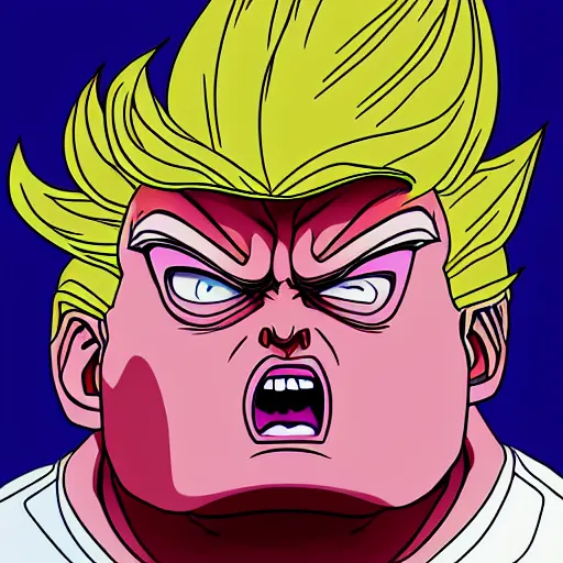 Prompt: portrait of monster Donald trump who looks like Majin buu from dragon ball z, digital art