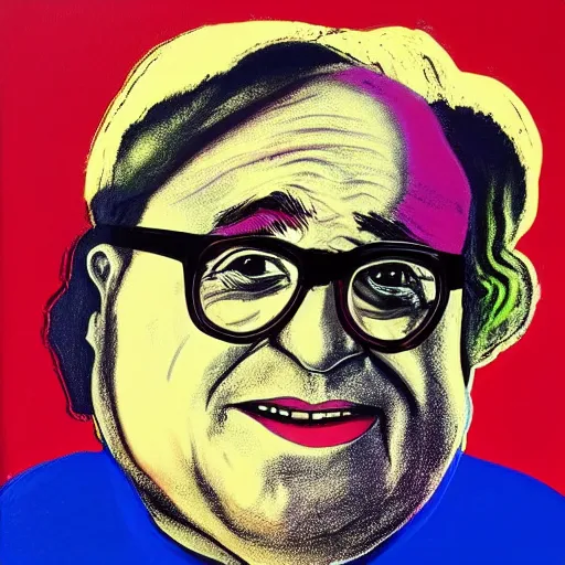Prompt: a painting of danny devito as ongo gablogian in the style of andy warhol
