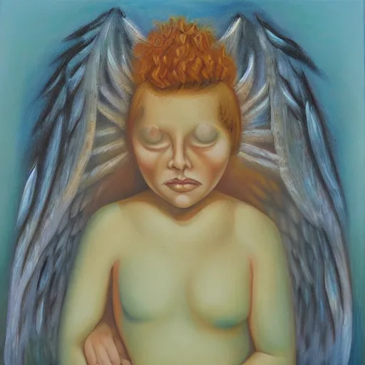 Image similar to angel dream, oil on canvas, surrealism