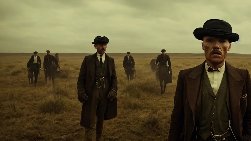 Image similar to the prickly pear peaky blinders film still from the movie directed by denis villeneuve with art direction by zdzis