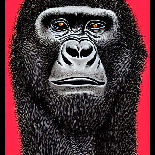 Image similar to gorilla illustrated in the style of can's tago mago album cover