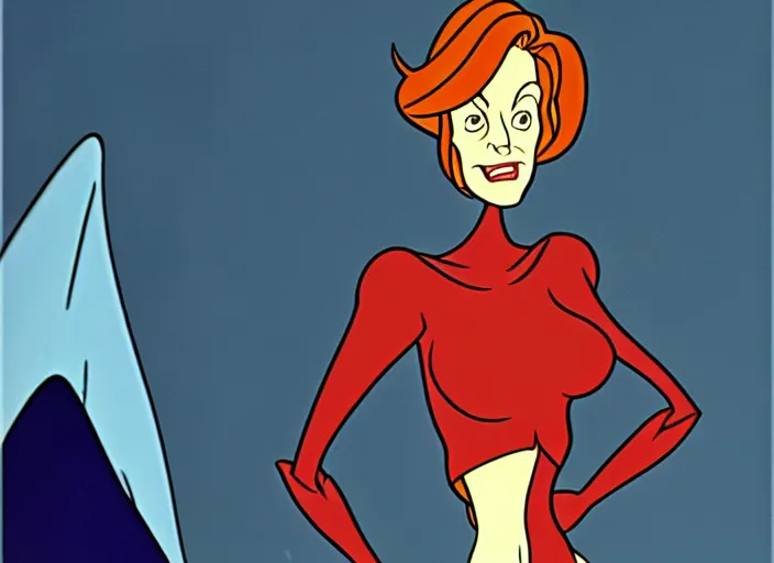 Prompt: dana scully in dragon's lair, shaded cartoon cel, animation model, sharp detail, thin linework, beautifully animated, technically accurate, realistic anatomy, in the style of don bluth, filmation, toei animation, studio trigger, 5 k, hd