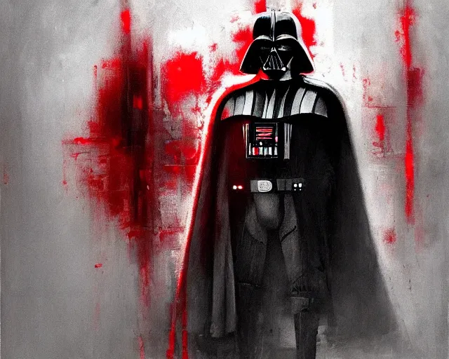 Image similar to portrait of darth vader in shades of grey but with red by jeremy mann