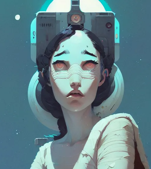 Image similar to portrait of moon queen by atey ghailan, by greg rutkowski, by greg tocchini, by james gilleard, by joe fenton, by kaethe butcher, dynamic lighting, gradient light blue, brown, blonde cream and white color scheme, grunge aesthetic