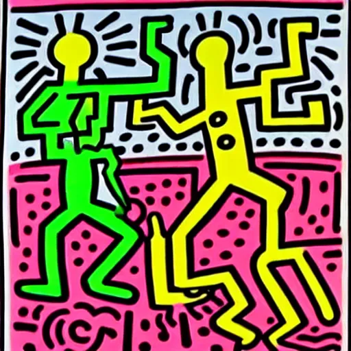 Image similar to garden of early delights painted by keith haring