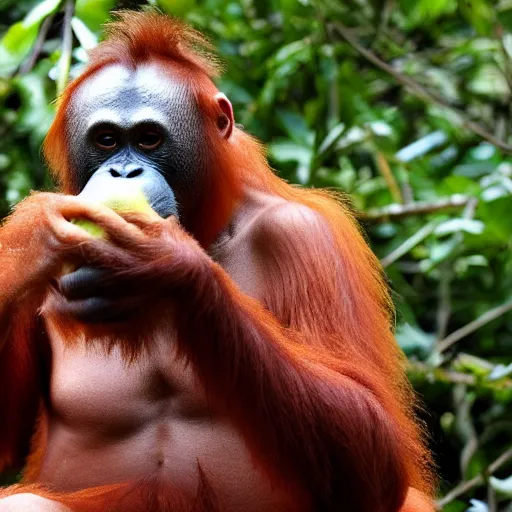 Prompt: an orangutang putin eating a banana