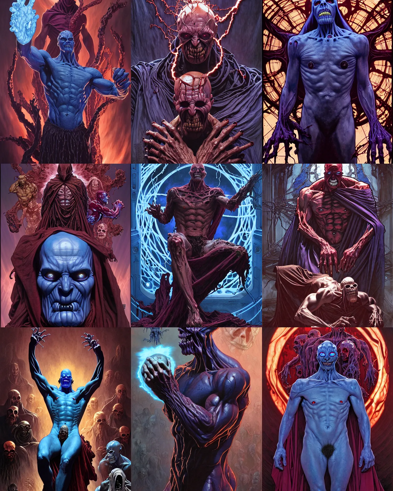 Prompt: the platonic ideal of sleeping of cletus kasady ultimate carnage thanos dementor doctor manhattan chtulu nazgul, detailed, intricate, hyperrealism, intense, scary, decay, dmt, art by brock hofer and artgerm and greg rutkowski and alphonse mucha