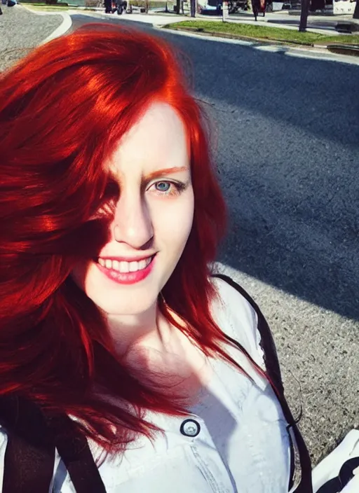 Image similar to cute redhead woman selfie, iPhone photography