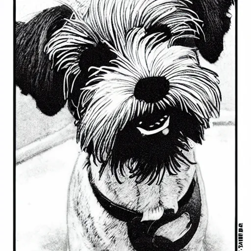 Image similar to a wire hair terrier highly detailed black and white “ katsuhiro otomo ” akira manga