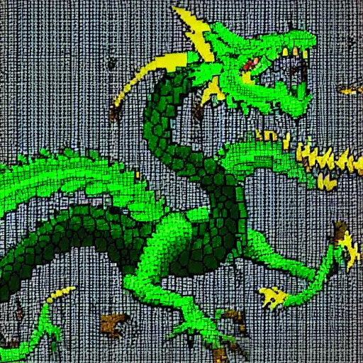 Prompt: green dragon with fires detailed pixel art