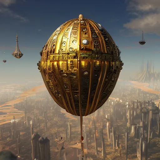 Prompt: enormous flying city in a faberge egg, sky, steampunk, fantasy art, unreal engine,