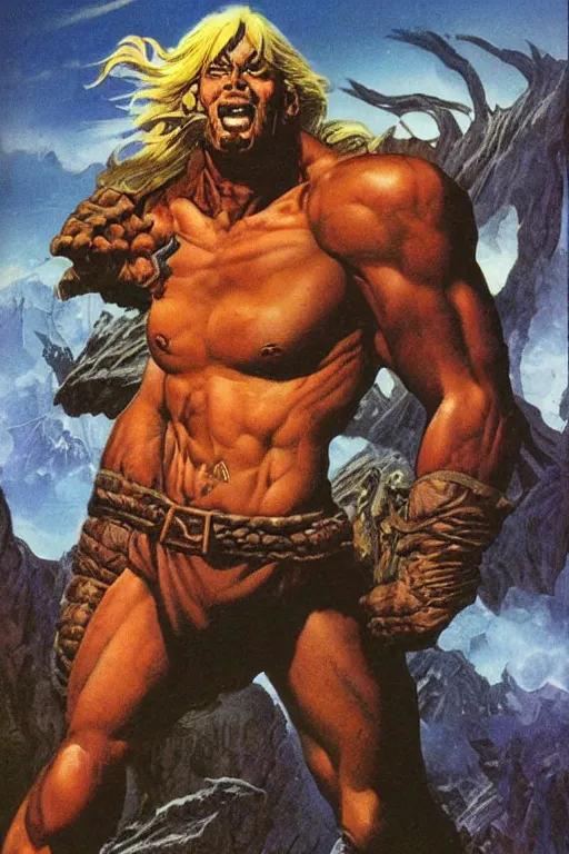 Prompt: A tall strong fighter by larry Elmore, Jeff easley and Frank Frazetta, and Boris Valejo