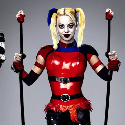 Image similar to A still of Kaley Cuoco as Harley Quinn