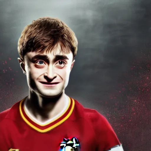 Image similar to portrait of harry potter, daniel radcliffe, wearing a liverpool jersey, highly detailed, masterpiece painting, hr gigor, raphael, 4 k, octane render,