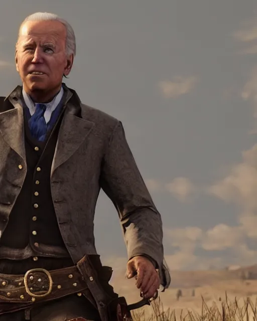 Image similar to Joe Biden in RDR2, gameplay screenshot, mid-shot