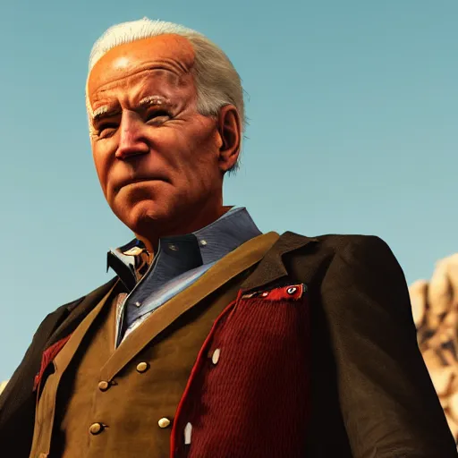 Prompt: Joe Biden in red dead redemption, dramatic matte painting, style by syd mead, 8k, octane render, photorealistic, hyperrealism