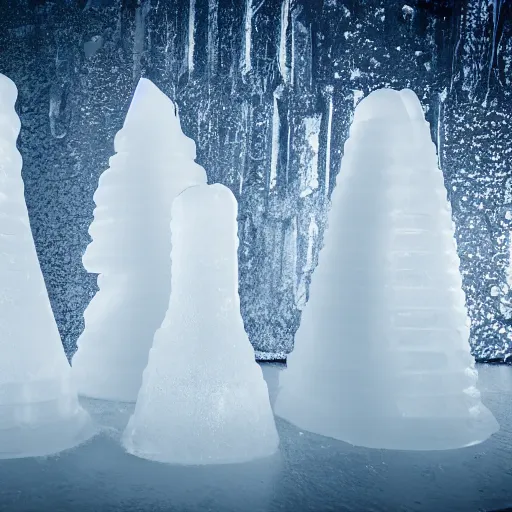Image similar to Ice sculpture form of traffic cones, white background