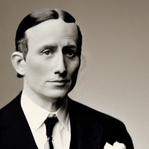 Image similar to Colored photo of an inexpressive man in a black suit and black tie with his arms at his side