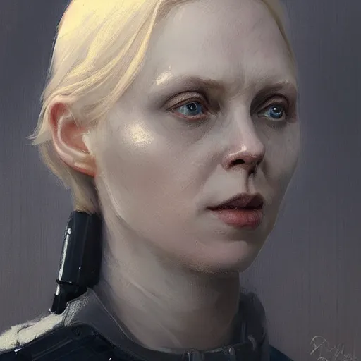 Image similar to portrait of a woman by greg rutkowski, she looks like gwendoline christie, wearing the tactical gear of the corellian confederation, star wars expanded universe, he is about 3 0 years old, highly detailed portrait, digital painting, artstation, concept art, smooth, sharp foccus ilustration, artstation hq