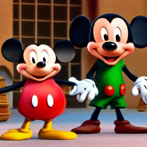 Prompt: Mickey Mouse with ratatouille and splinter