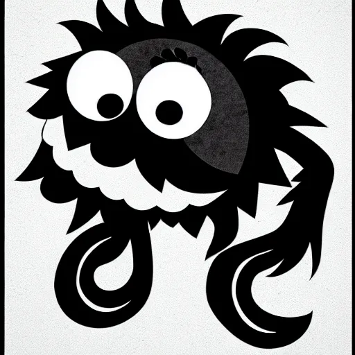 Prompt: book illustration of cookie monster with eight eyes, book illustration, elegant, minimalistic, monochromatic, white background, black and white image