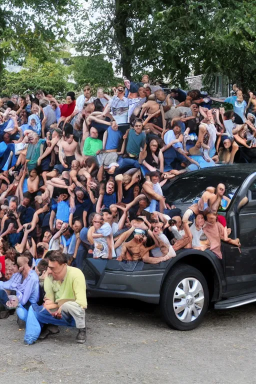 Prompt: car made of people