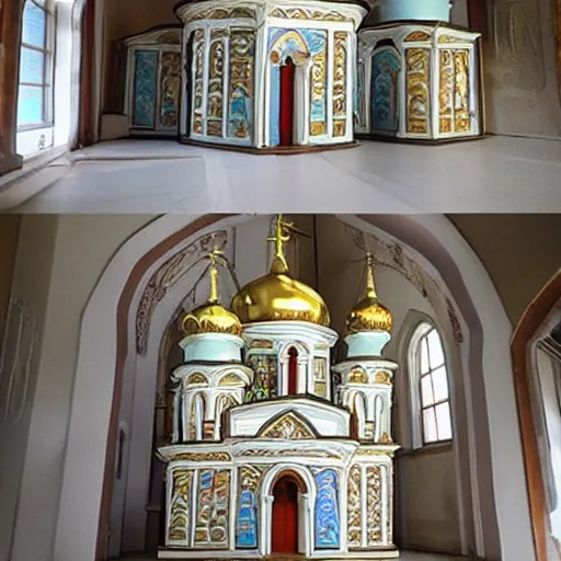 Image similar to tiny home that looks exactly like a scaled - down st volodymyr's cathedral.