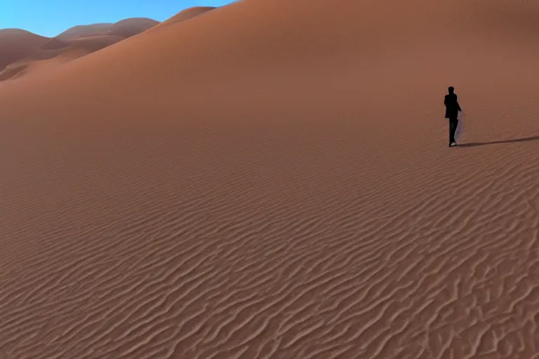 Image similar to detailed photo of wanderer found oaziz in desert, photorealistic