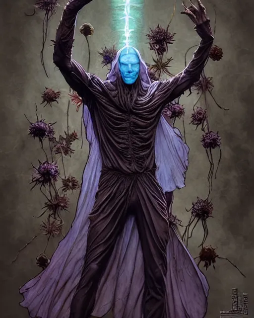 Prompt: the platonic ideal of flowers, rotting, insects and praying of cletus kasady ultimate carnage thanos dementor doctor manhattan nazgul davinci, d & d, elegant, highly detailed, intricate, concept art, fantasy, matte, hearthstone, scary, decay, dmt, art by brock hofer and artgerm and greg rutkowski and alphonse mucha