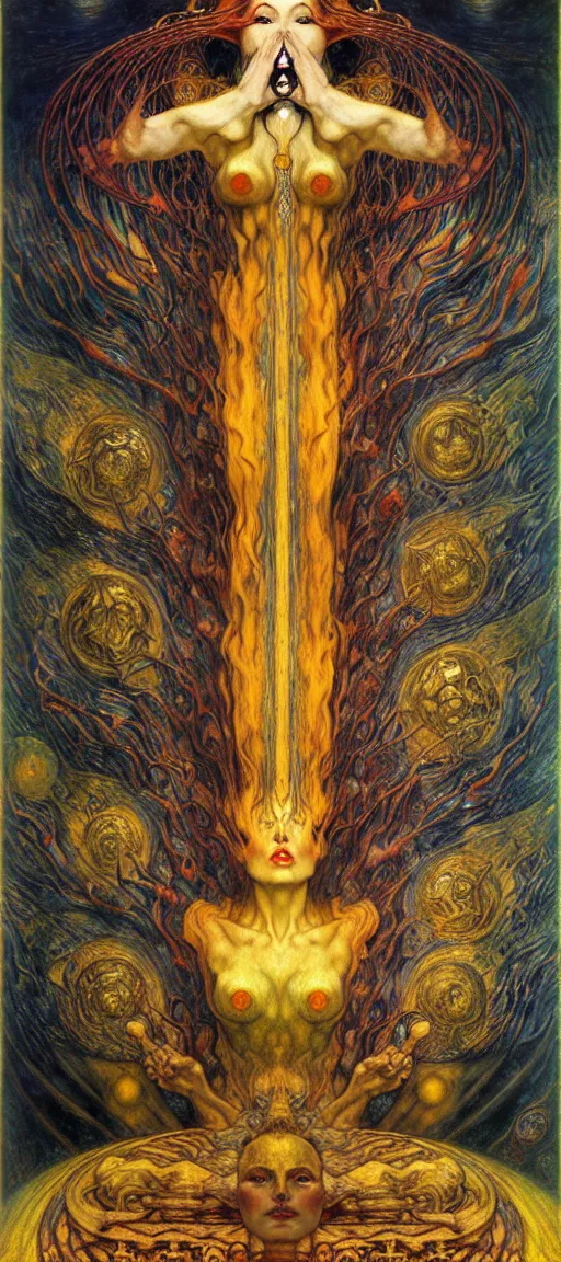 Image similar to Divine Chaos Engine by Karol Bak, Jean Delville, William Blake, Gustav Klimt, and Vincent Van Gogh, symbolist, visionary