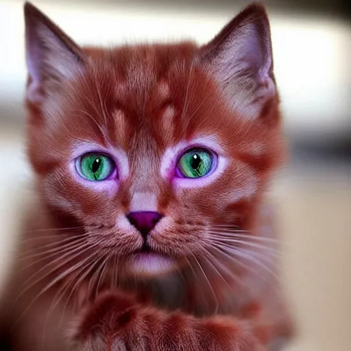 Prompt: adorable crimson kitten with violet eyes