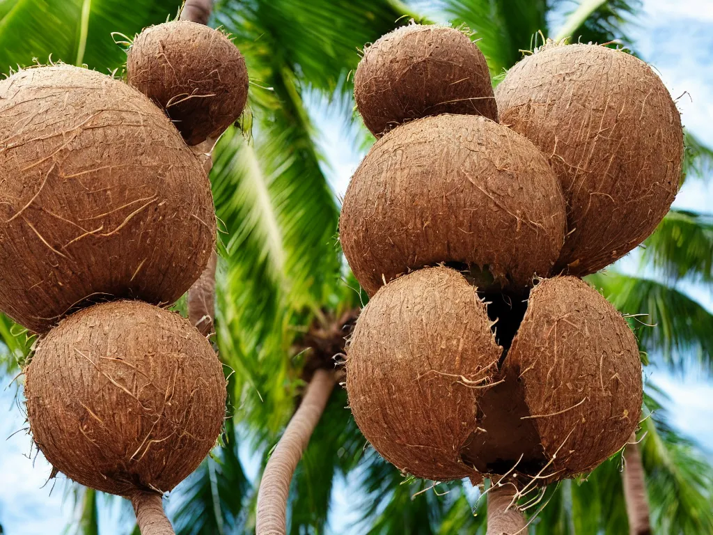 Image similar to a coconut with a palm tree growing inside of it,