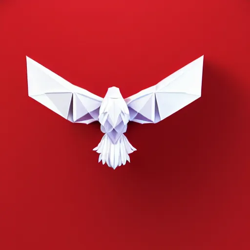 Image similar to low poly, vector, white eagle icon, in a book, red background, cgsociety, artstation, octane render