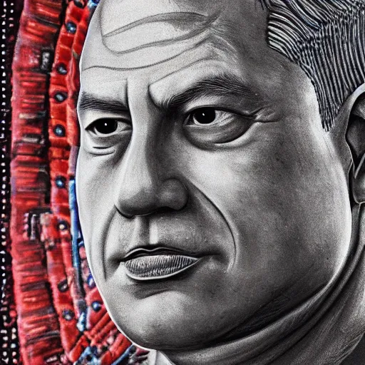 Image similar to benjamin netanyahu as aztec god painted, high detail, sharp focus, 4 k