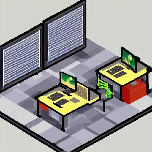 Image similar to isometric pixelated computer lab