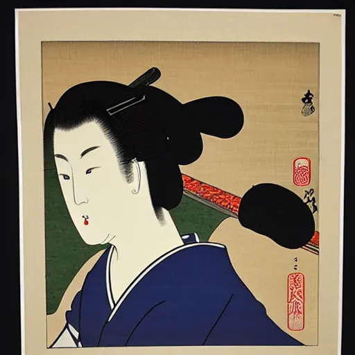 Image similar to japanese woodblock print by utamaro and hokusai,