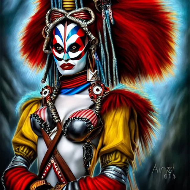 Prompt: beautiful harlequin warrior, highly detailed, 8 k, hdr, anne stokes