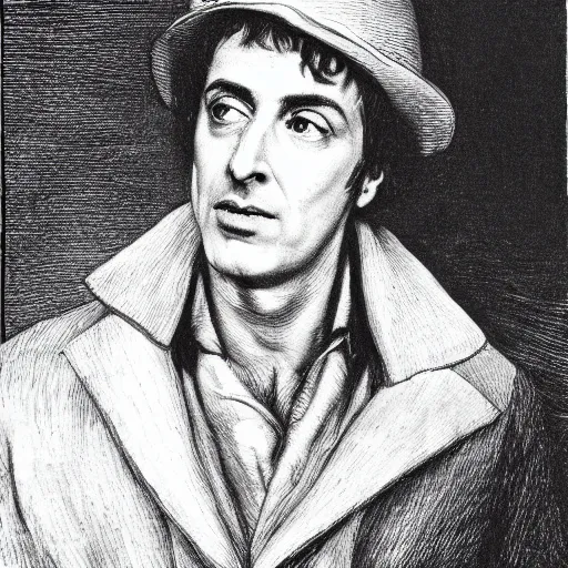 Image similar to Al Pacino, by gustave dore and william blake