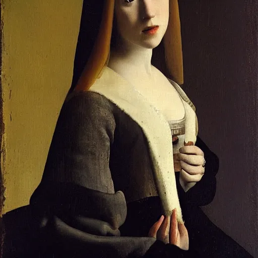 Prompt: portrait of Simone Simons by Johannes Vermeer