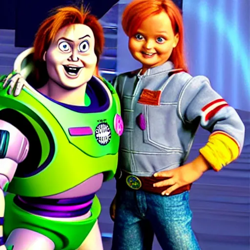 Prompt: Chucky and Buzz Lightyear